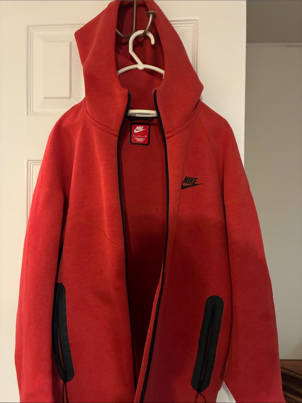 Nike Tech Bright Red Hooded Puffer Jacket